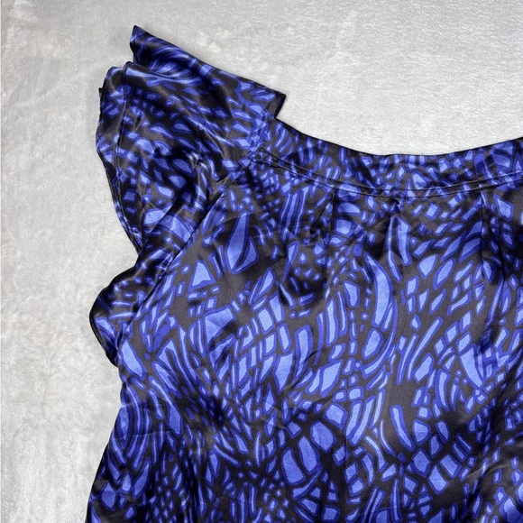 Banana Republic Y2K Vintage Babydoll 100% Silk Geometric Flutter Blouse Top L - Picture 10 of 14